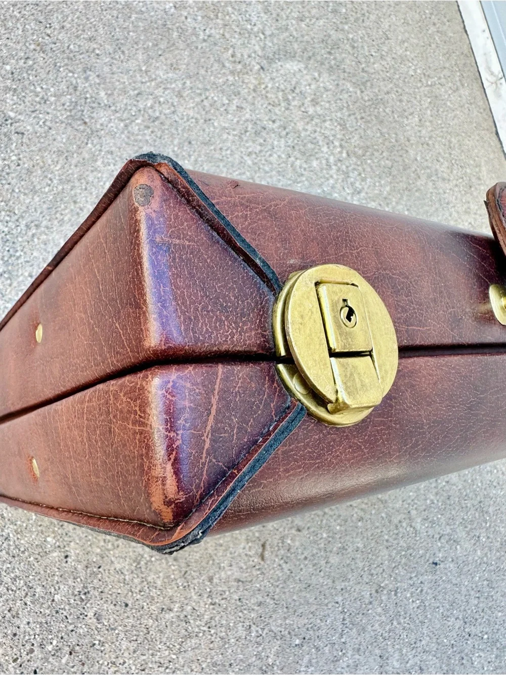 Vintage Classic Marbled Brown Leather Attaché Briefcase for Men, Hard Suitcase